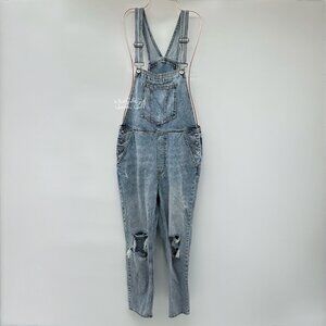 H&M Divided Light Retro Double Stone Wash Distressed Denim Overalls Size 6